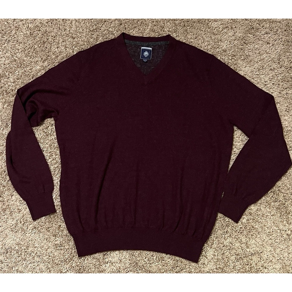 Men's Wool Point Zero V-neck Sweater Size XXL Burgundy